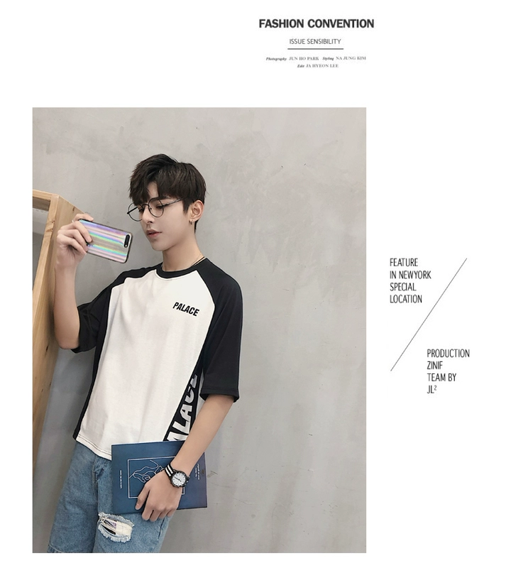 Ulzzang ngắn tay của nam giới lỏng lẻo vài năm điểm tay áo nửa-shirt Hàn Quốc phiên bản của xu hướng sinh viên Harajuku t-shirt bf gió áo sơ mi áo khoác đôi nam nữ