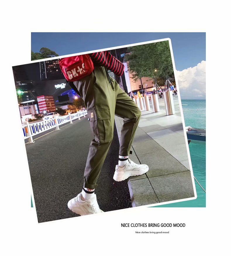 Quần yếm nam Velcro chân chín quần lỏng lẻo quần hip-hop chân Nhật Bản thương hiệu quần thủy triều thường quần giữ nhiệt nam
