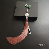 (Picking lotus seeds) Chinese style retro natural Dongling jade cheongsam press buckle tassel pendant Chinese Hanfu accessories