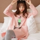 Bộ đồ ngủ nữ mùa thu cotton dài tay Hàn Quốc ngọt ngào dễ thương cho học sinh mặc nhà có thể mặc đồ mỏng đồ bộ kiểu