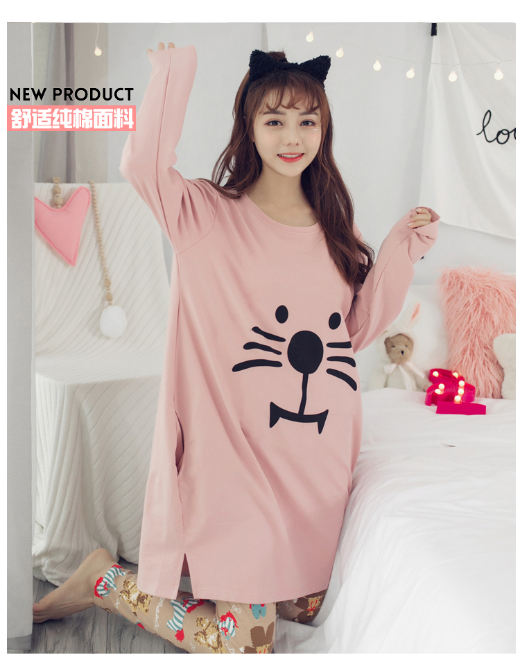 Bộ đồ ngủ nữ mùa thu cotton dài tay Hàn Quốc ngọt ngào dễ thương cho học sinh mặc nhà có thể mặc đồ mỏng bộ mặc nhà thu đông