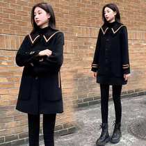 Navy collar fur coats womens 2021 new spring and autumn season Korean version college wind in the middle of a small sub in the wind