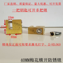 40mm plum horizontal open anti-pick lock Electric copper lock One key to open multiple locks Waterproof anti-theft padlock