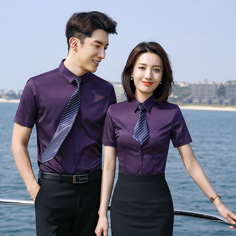 Shirts for Men and Women Hotel Waiter Manager Professional Suit Long and Short Sleeves 4S Shop Work Clothes Purple Shirt Embroidered Logo