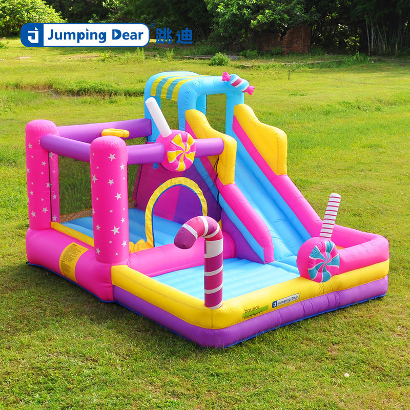 Inflatable Castle Children's Slide for Home Indoor and Outdoor Use, Inflatable Playhouse, Small and Medium-Sized Trampoline, Candy Bouncy Bed