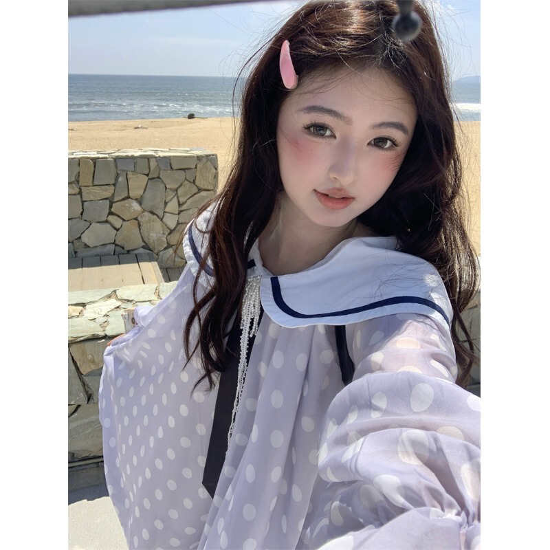 Peach Bunny Dress New Korean Style Sweet Age-Reducing Navy Collar Tie Flower Bud Long Sleeve Dress Peach Bunny Dress New Korean Style Sweet Age-Reducing Navy Collar Tie Flower Bud Long Sleeve Dress