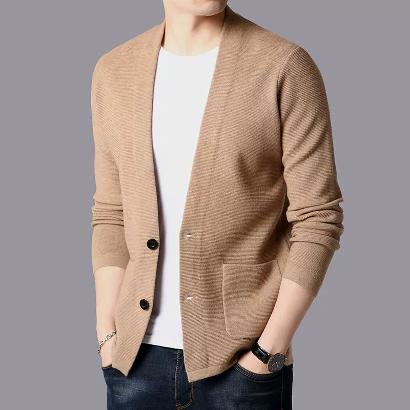 Áo len cashmere nam phong cách mới Xu hướng áo len giản dị của Hàn Quốc sản xuất tại Ordos City áo khoác len dày dày - Cardigan