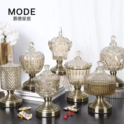 European luxury crystal glass sugar cans Storage cans Candy snack cans Household with a lid American home decoration ornaments