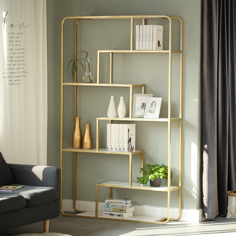 Iron Art Partition Shelving Nordic minimalist home Living room Gold shelf Multi-floor containing shelf floor light and luxurious bookshelves