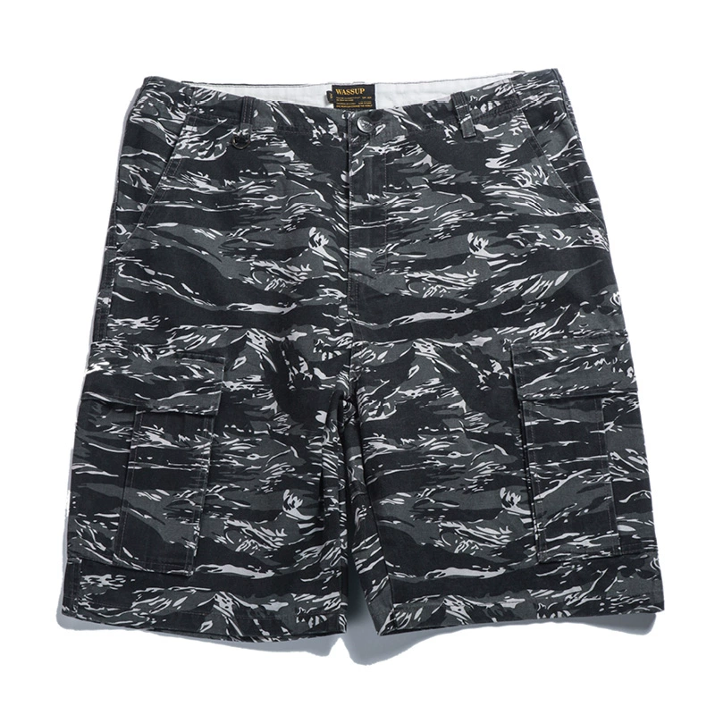 WASSUP18SS hai màu hổ pattern ngụy trang ba chiều lớn pocket shorts quân quần rửa overalls tiger quần short