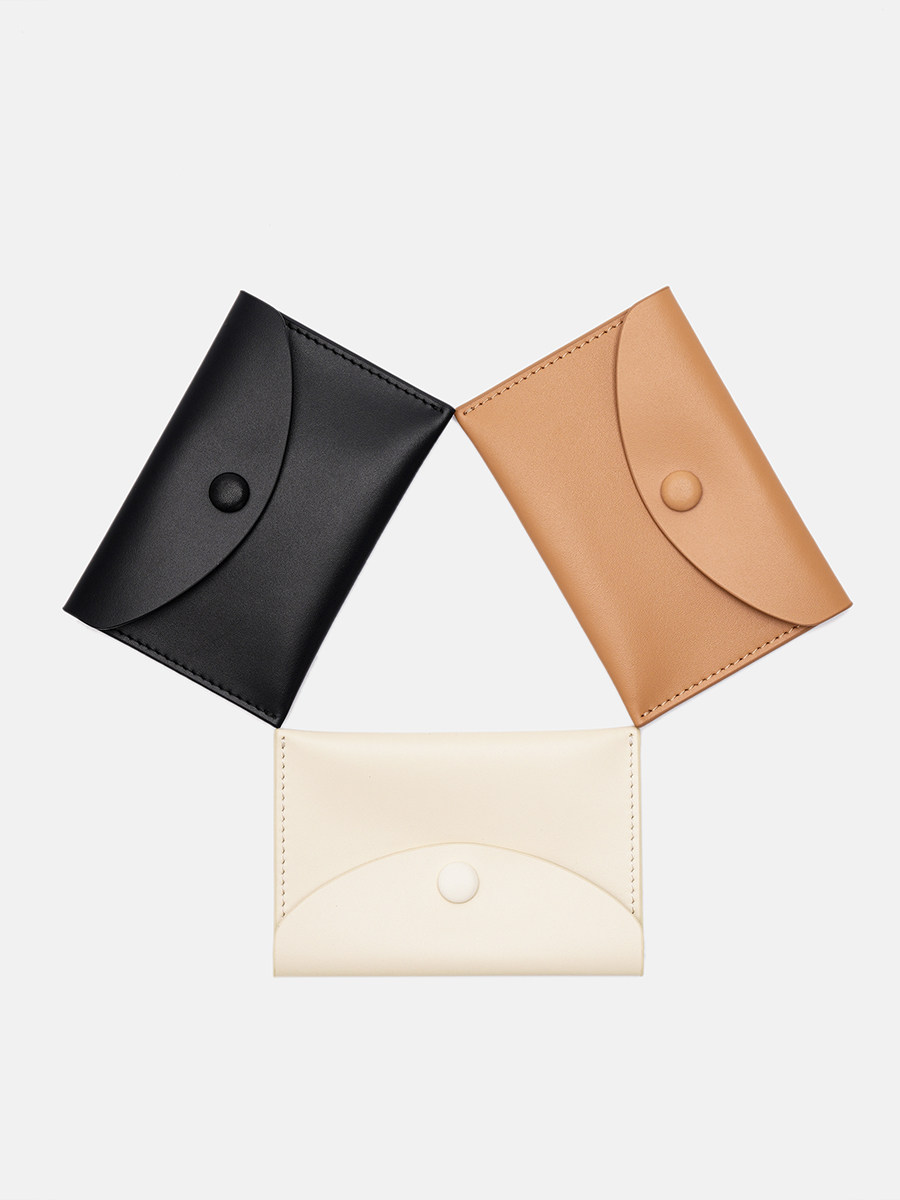 Nanyi First-Layer Cowhide Snap-Button Small Card Holder Genuine Leather Thin Niche Card Holder Coin Purse Compact Card Clip Card Sleeve for Women