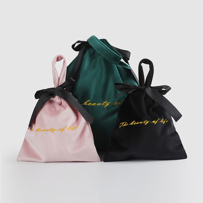 High-Grade Velvet Embroidered Drawstring Pouch for Cosmetics and Travel Storage, Dustproof Drawstring Bag in Various Sizes