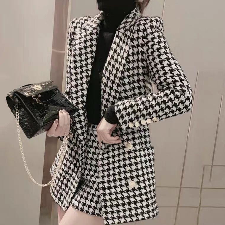 Autumn and Winter 2026 New Style Small Chanel-Style High-End Light Luxury Fashion Elegant Goddess Style Houndstooth Suit Two-Piece Set Autumn and Winter 2026 New Style Small Chanel-Style High-End Light Luxury Fashion Elegant Goddess Style Houndstooth Suit Two-Piece Set