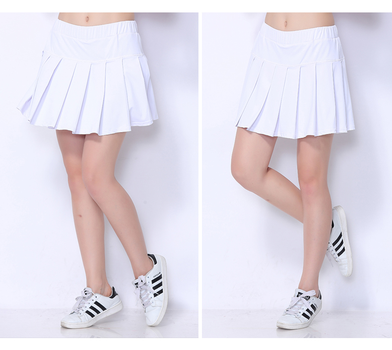 Jinguan hè 2018 váy xếp li chơi tennis thể thao váy trắng vuông nhảy thể dục quần áo bóng mềm đặt quần áo chạy bộ nữ