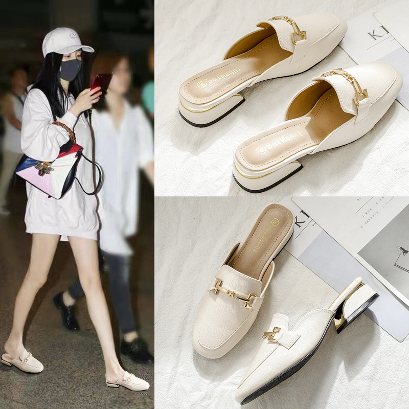 Baotou Half-Slippers for Women, New 2026 Summer Mid-Heel Women's Shoes, Mules, Fashionable Internet Celebrity Chunky Heel Sandals