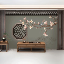 8d new Chinese-style meticulous flower and bird custom TV background wall wallpaper three-dimensional decorative painting living room mural video wall covering