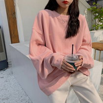 Pink Plus Suede Thickening no hat Clothing Women Loose bf Lazy Wind 2021 Autumn Winter New Sets of headliner chic blouses
