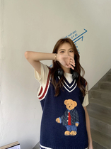 Knit waistcoat Female vest Fall new loose V collar jacket head Lazy Blouse College Wind Cub Sweater Outwear