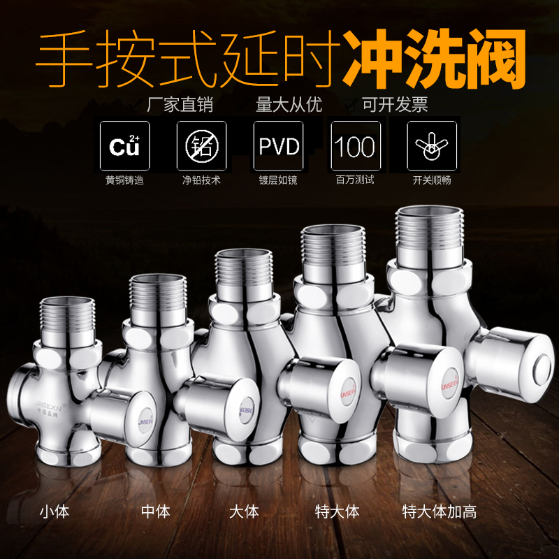 All copper delay hand press flushing valve squat toilet stool flushometer toilet valve self-closing flushometer switch