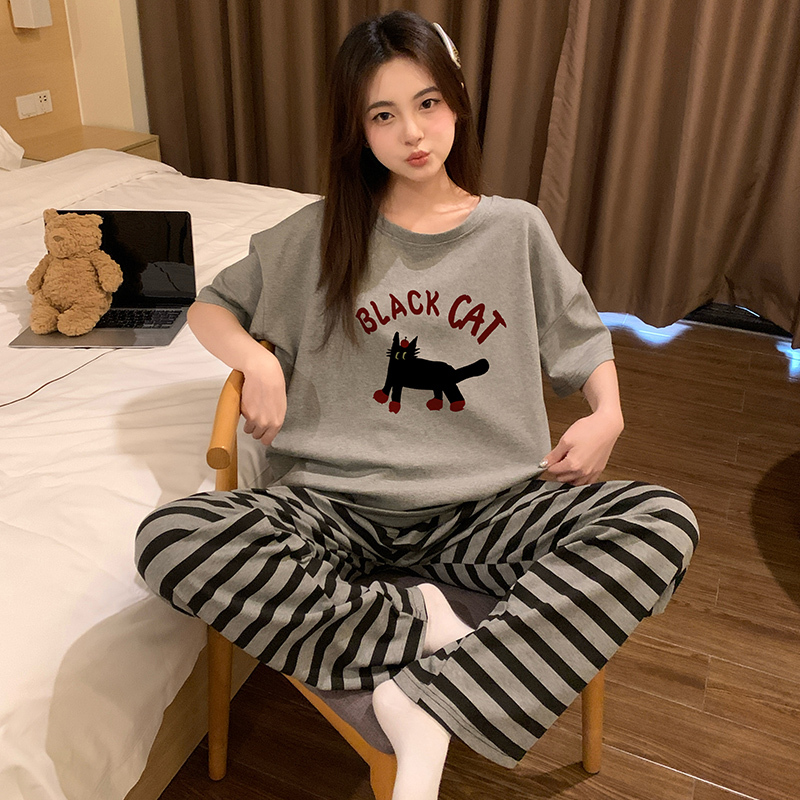 Girls' Pajamas, Summer Style, Pure Cotton, Short-Sleeved, Long Pants, Big Kids, 12-Year-Old Girls, 13-Year-Old Girls, Home Clothes, 15-Year-Old Junior High School Students' Set