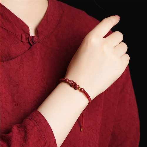 Браслет с одной бусиной, плетеный браслет из красной нити подходит для мужчин и женщин, оберег на день рождения, цвета киновари
