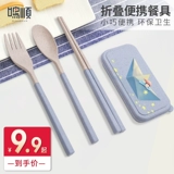 Складные палочки для еды, ложка, комплект для школьников, телескопическая портативная милая посуда, коробка для хранения, 3 предмета