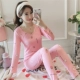 Cô gái cotton nửa cao cổ áo lót nhiệt thiết lập phần mỏng quần áo mùa thu quần dài áo cotton cotton