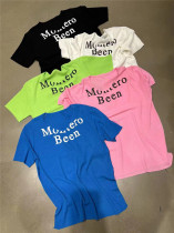 GUNU Valley slave round collar letter open fork short sleeve needle cardiovert T-shirt female Korean version loose hot girl fashion blouse t