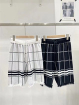TD retro drawing rope grid wool edge ice silk knit 50% pants female display slim small sub wide leg pants shorts