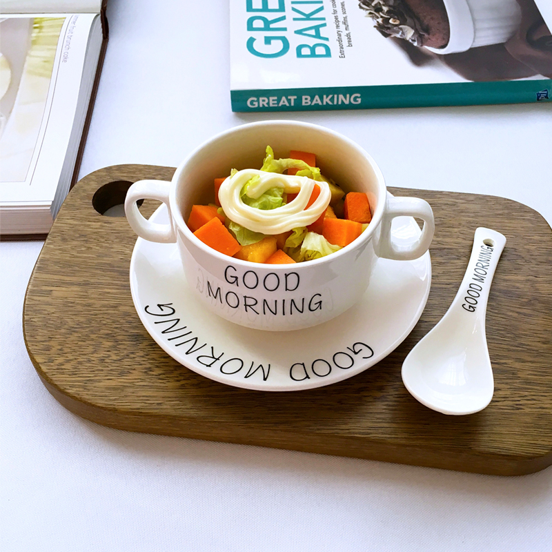 Breakfast Bowl Set Household Creative Ceramic Bowl Soup Bowl Bowl of Twin Ear Soup and Bowl of Cereal Bowl