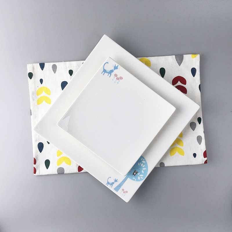 Eurostyle Creative Ceramic Dishes Square Pan Breakfast Dish Western Dining Trays Steak Pan Pan Cartoon Dessert Cake Pastry Pan-Taobao