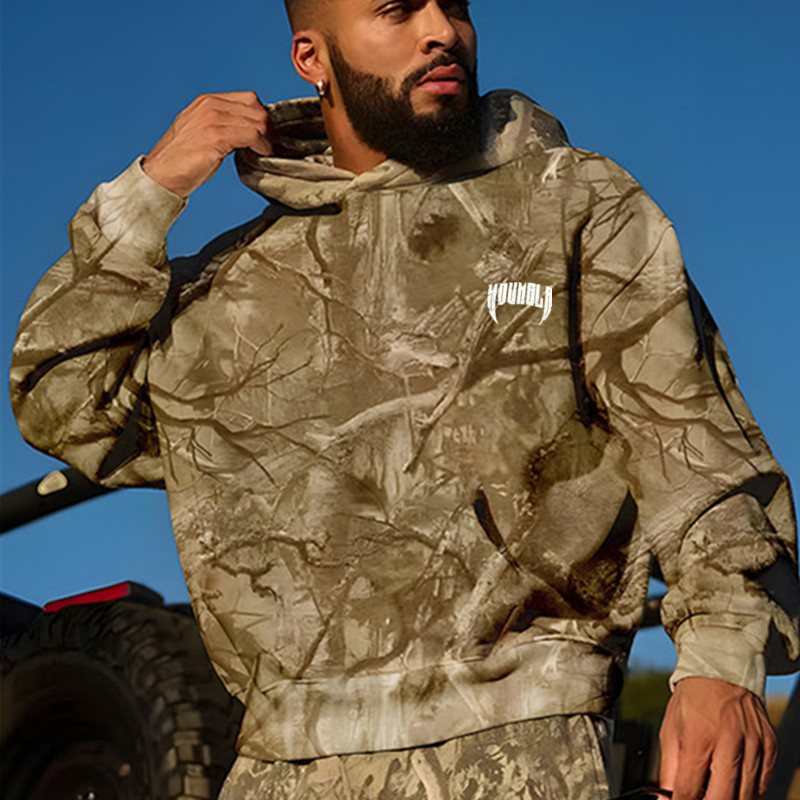 Youngla Men's Camouflage Pullover Hoodie Loose Sweatshirt Gym Running Training Clothes Sports Top