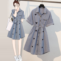 Dress Denim Dress 2024 Summer New Big Code Women Dress Micro Fat Loving Embroidered a slim fit a robe with a dress