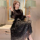 Goddess Fan Dress Autumn Women's 2022 New Fashion Knitting Stitching Polka Dot Mesh Sleeve Slim Skirt