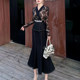 Celebrity temperament dress female early autumn 2022 new high-end slim V-neck long-sleeved lace stitching mermaid skirt