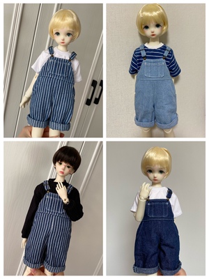 taobao agent Melon seeds and ball self -made BJD baby strap pants, shorts, denim, one -quarter, loose and loose, wearing Xiongmei