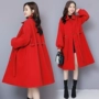 Áo khoác len nữ dài phần phiên bản Hàn Quốc 2018 mới Nizi áo choàng kiểu dơi áo len đỏ mùa thu đông áo khoác adidas nữ