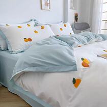 Summer four-piece set skin-friendly naked sleep cotton cotton sheet duvet cover 4 three-piece set single bed bedding set
