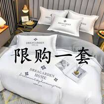 Little fairy recommends ice silk sheets four-piece set Solid color naked sleeping quilt cover Silk quilt cover bed sheet bed cover style