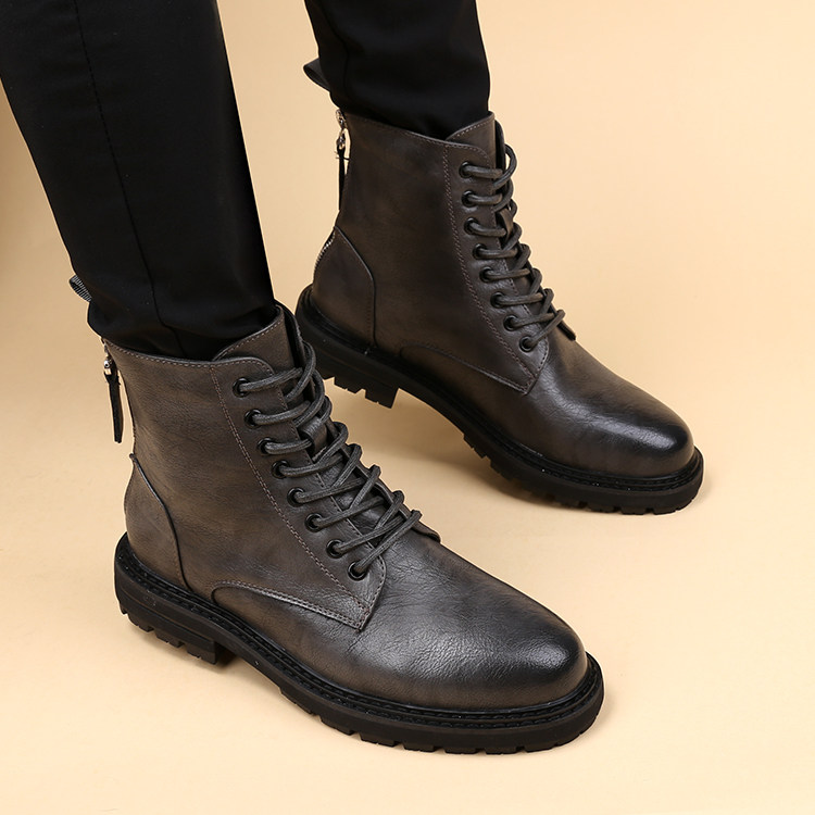 Tide Cards Martin Boots Man Genuine Leather 2023 Autumn Winter New Heightening short boots Inlen with zipped leather boots High Help leather shoes-Taobao