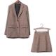 Hàn Quốc 2018 Xuân-Thu Mới Retro sọc Ngàn Chim Bộ đồ kẻ sọc Blazer nữ Váy ngắn Váy hai dây