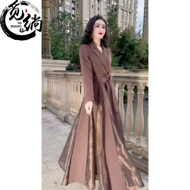 Miyu 2023 autumn and winter new retro high-end over-the-knee long skirt women's large size loose slim fashion temperament dress