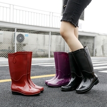 High Cylinder Rain Shoes Womens Fashion Money Outside Wearing Waterproof Non-slip Long Drum Warm Plus Suede Kitchen Water Boots Work Abrasion Resistant Rubber Shoes