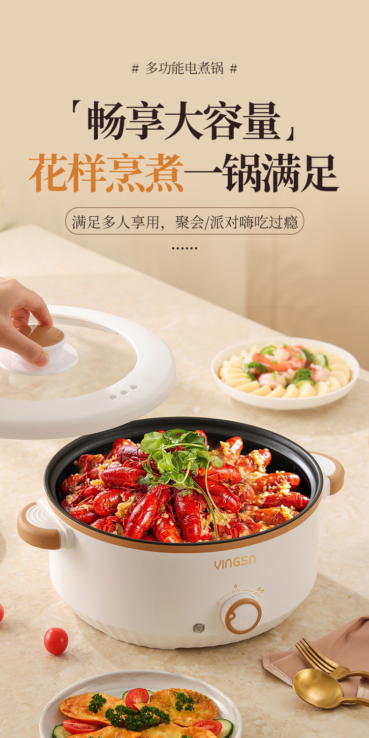 Плиты 加厚4l电炒菜炒锅一体式多功能不粘电煮锅家用电火锅蒸煮煎炒电锅 Yingsn