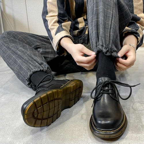 INS Martin Shoes Men's Low British Style Retro Black Leather Korean Version универсальная высокая высокая высока