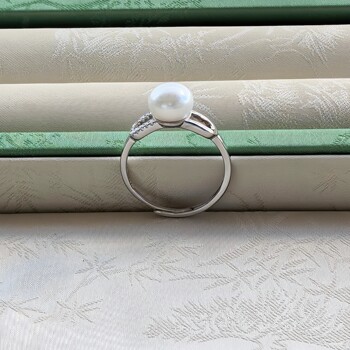 Elegant freshwater pearl open adjustable silver ring