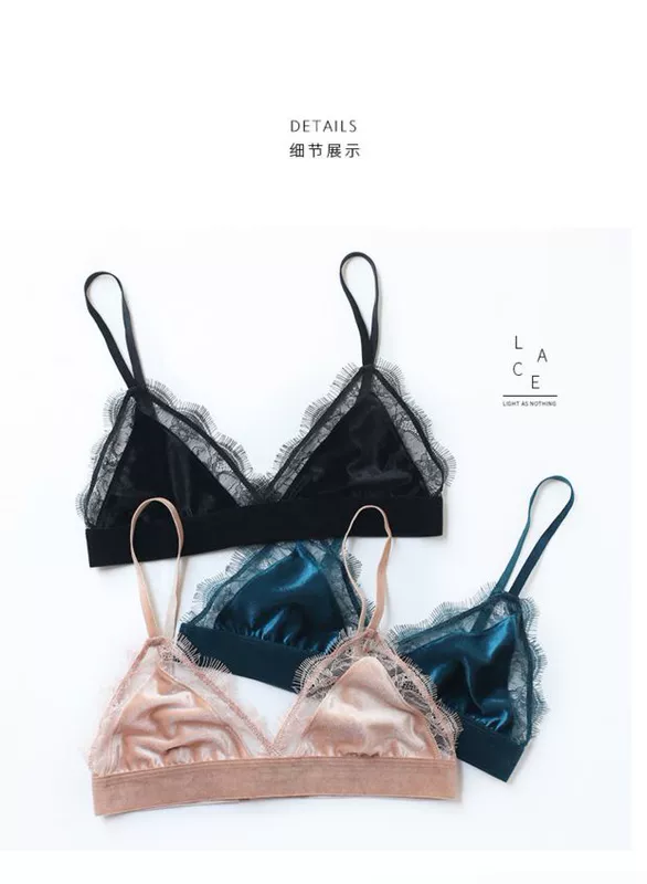 Pháp lông mi bên nhung siêu mỏng bralette tam giác cup bra đặt không có vòng thép mà không có áo ngực xốp