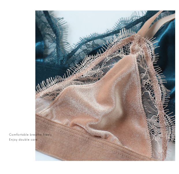 Pháp lông mi bên nhung siêu mỏng bralette tam giác cup bra đặt không có vòng thép mà không có áo ngực xốp quần lót nữ triumph