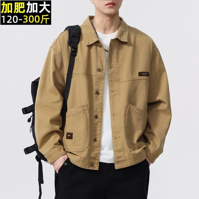 Tall Men's Extra-Long Heavy Cotton Work Jacket, Spring Plus-Size Oversized American Casual Long-Sleeve Coat Tall Men's Extra-Long Heavy Cotton Work Jacket, Spring Plus-Size Oversized American Casual Long-Sleeve Coat