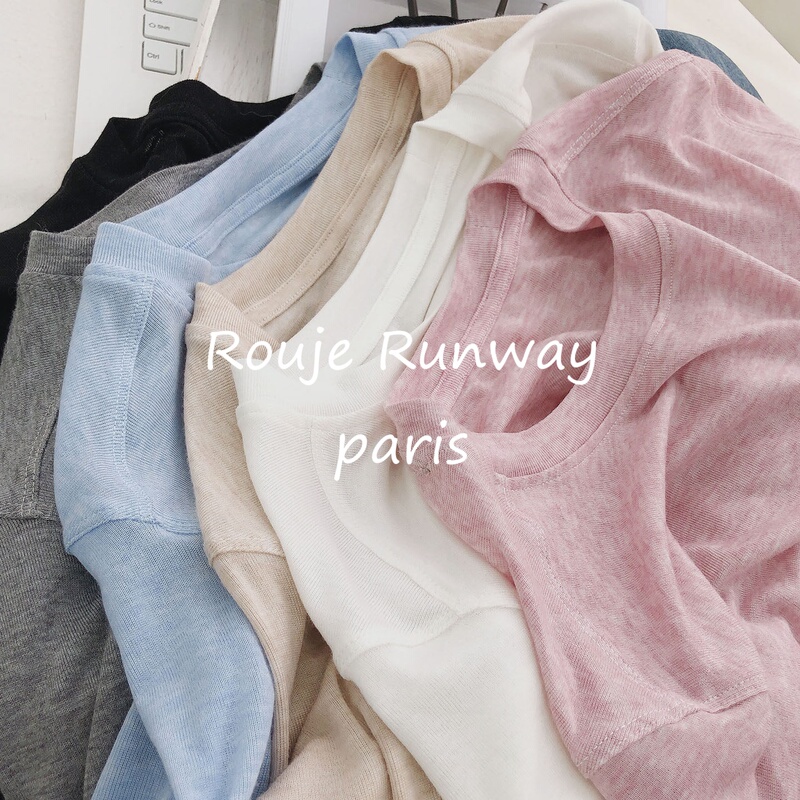 Rouje Runway Cool Short-Sleeve T-Shirt for Women 2026 New Summer Korean Style Round Neck Brightening Pink Mask Top
